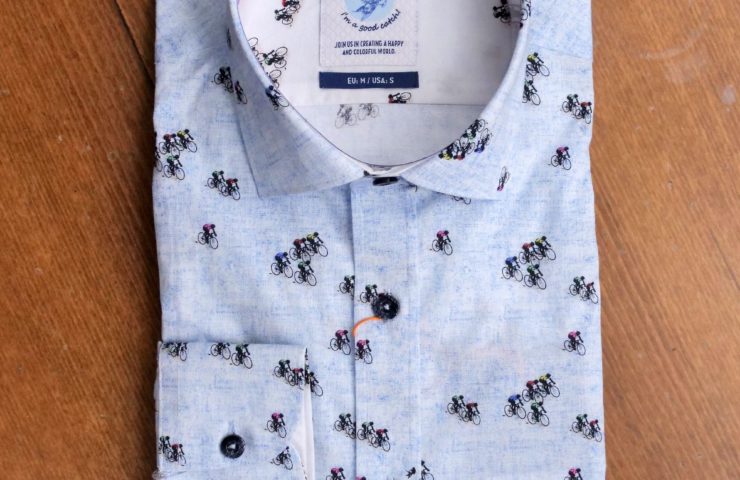 Gabucci take on a cycling shirt, beautiful fabric with lots of tiny cyclists depicted, to describe a busy weekend of events in Bath